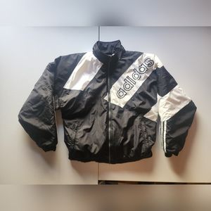 Vintage 90s Adidas Mens Windbreaker Black White Puffer Jacket Full Zip (Size S)